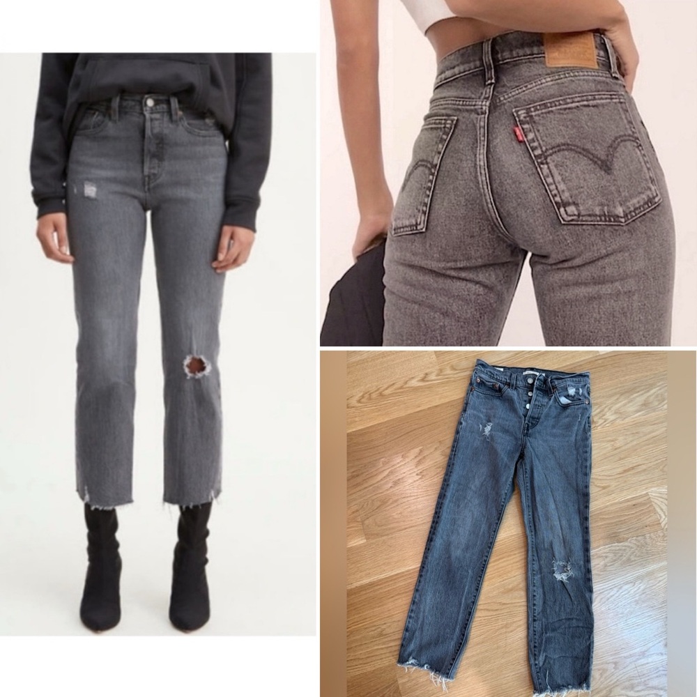 Levi's Wedgie Straight Gray Distressed Jeans with Raw Hem size 24